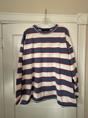 Lioness Blue, White & Red Striped Crewneck